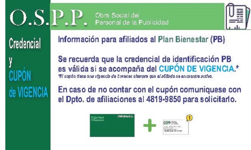 Cupón de vigencia Plan Bienestar